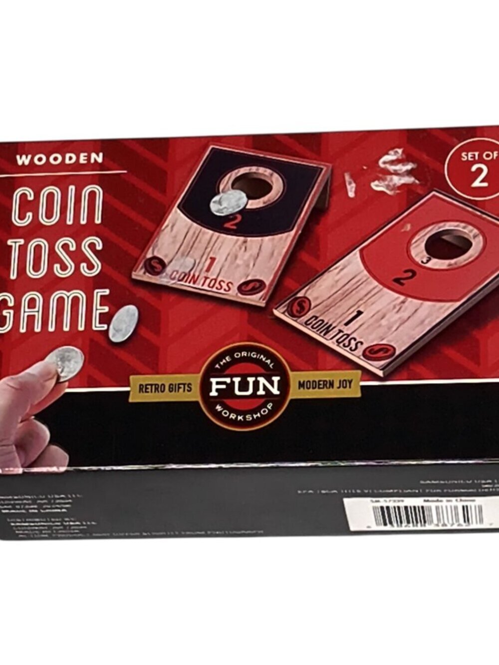 Wooden Coin Toss Game Set Of 2 Mini slanted boards, 2 coins for tabletop Play
